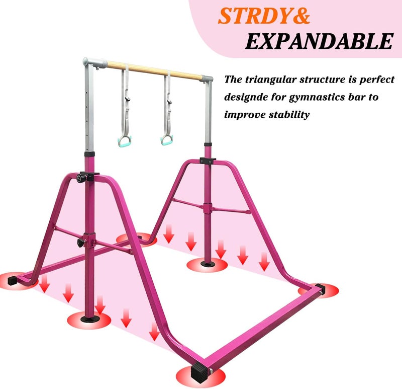 kechery Foldable & Moveable Gymnastics Horizontal Bar with Rings,3’to 5’Adjustable Height Expandable Junior Kip Bar for Home,Indoor Gym Equipment for Kids - Image 3